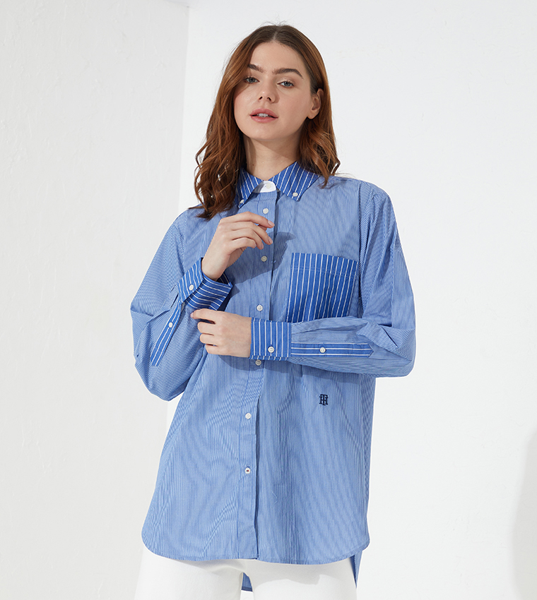 Buy Tommy Hilfiger Stripe Oversize Shirt In NAVY BLUE