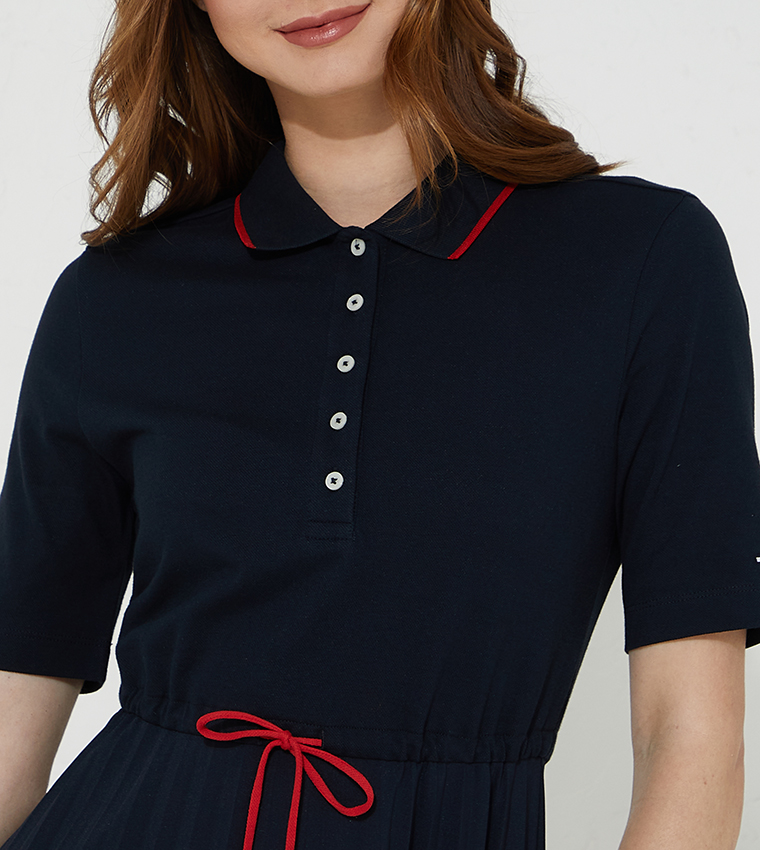 Pleated Flare Midi T-Shirt Dress