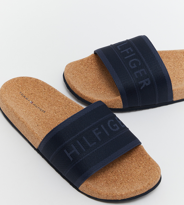 Buy Tommy Hilfiger Webbing Cork Pool Slides In Blue | 6thStreet Oman