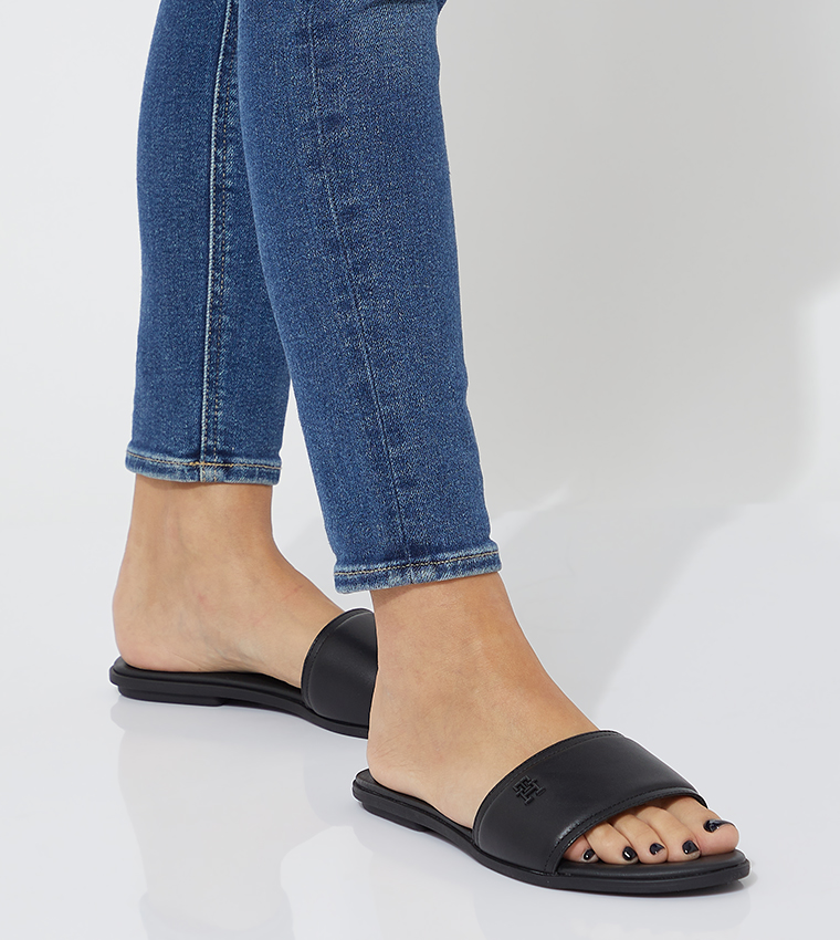 Textured Logo Flat Sandals