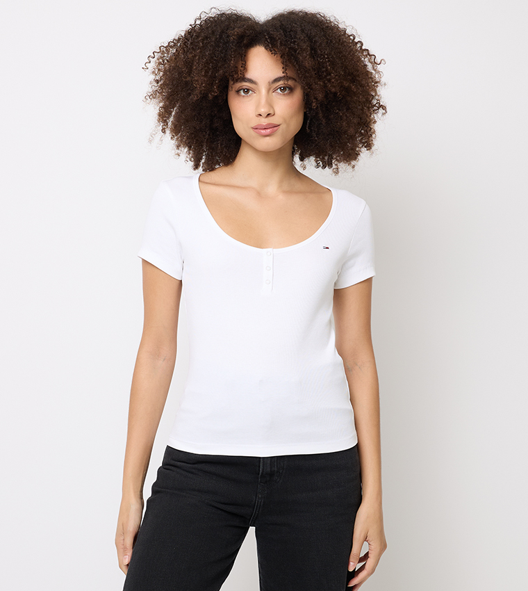 Ribbed Scoop Neck Top