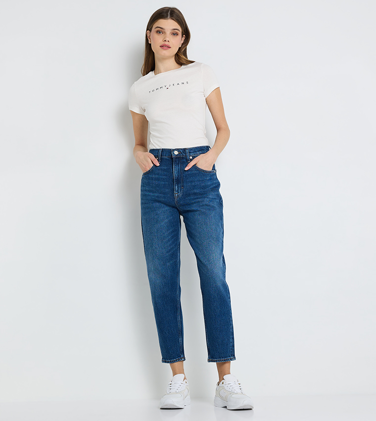 Faded High Waist Mom Fit Jeans