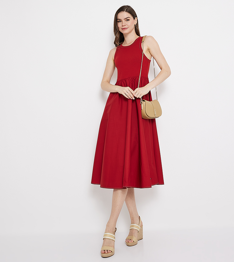 Ribbed Sleeveless Fit & Flared Dress