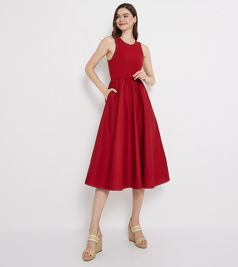 Ribbed Sleeveless Fit & Flared Dress