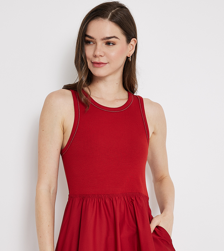 Ribbed Sleeveless Fit & Flared Dress