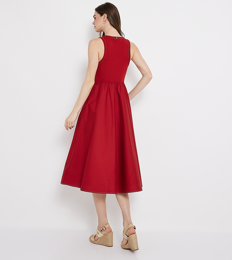 Ribbed Sleeveless Fit & Flared Dress