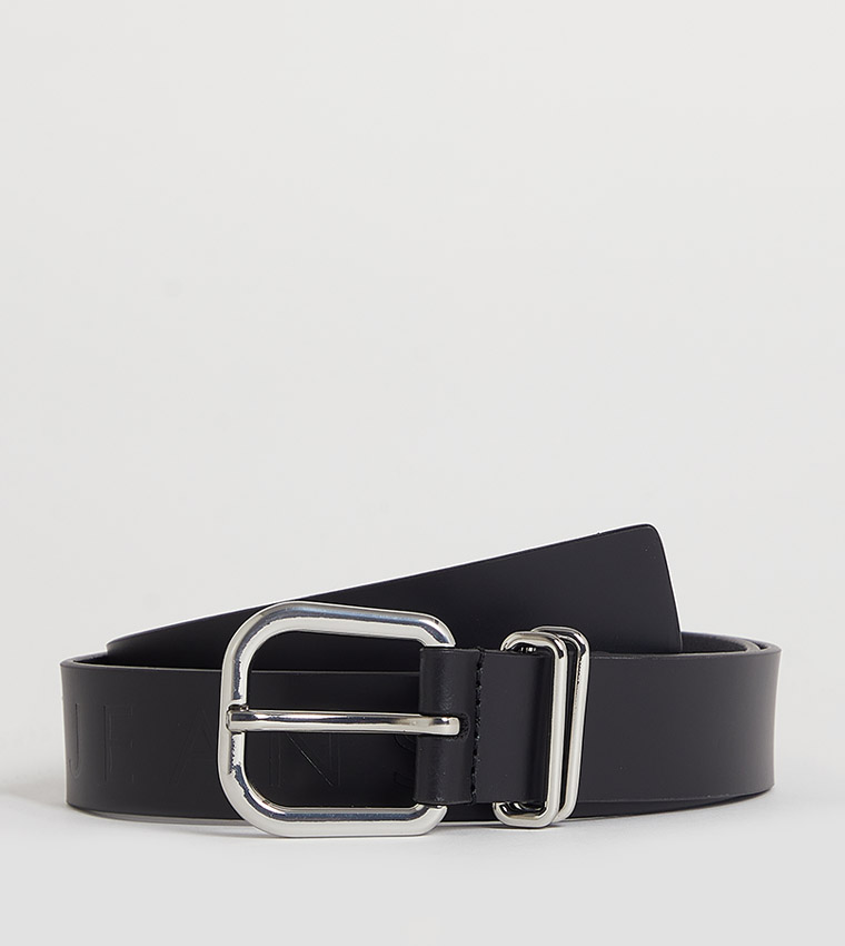 Bold Monotype Detail Leather Belt