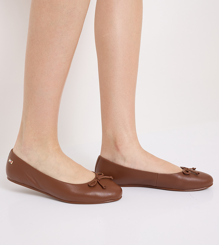 Textured Bow Detail Ballerinas
