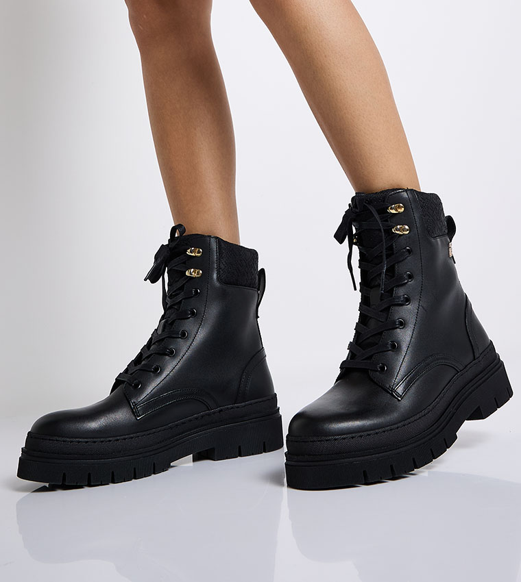 Cleated Lace-Up Ankle Boots