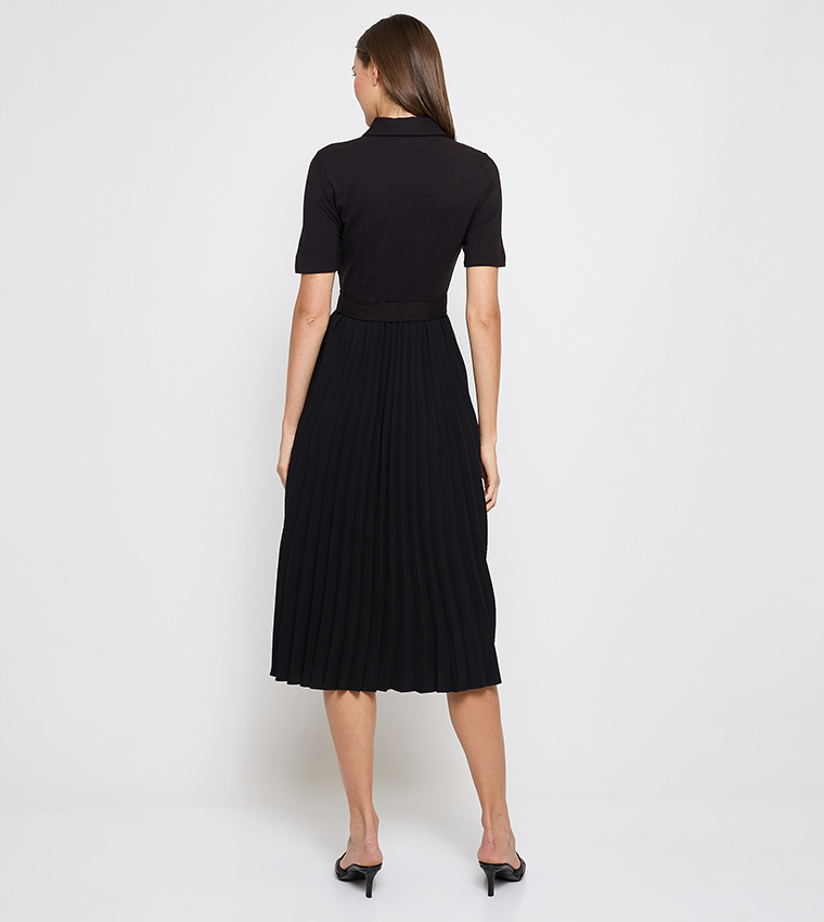 Pleated Short Sleeves Shirt Dress
