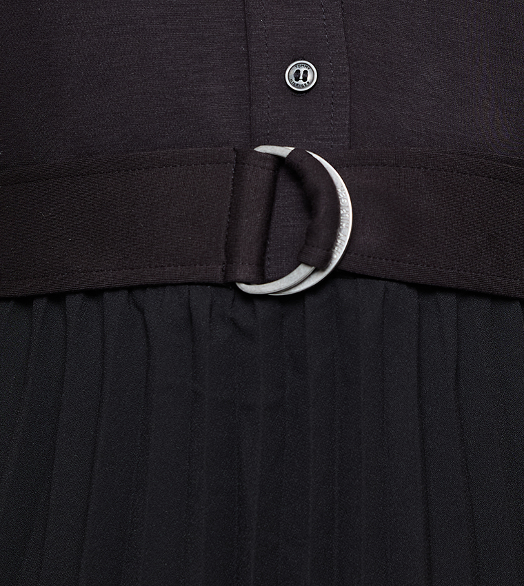 Pleated Short Sleeves Shirt Dress