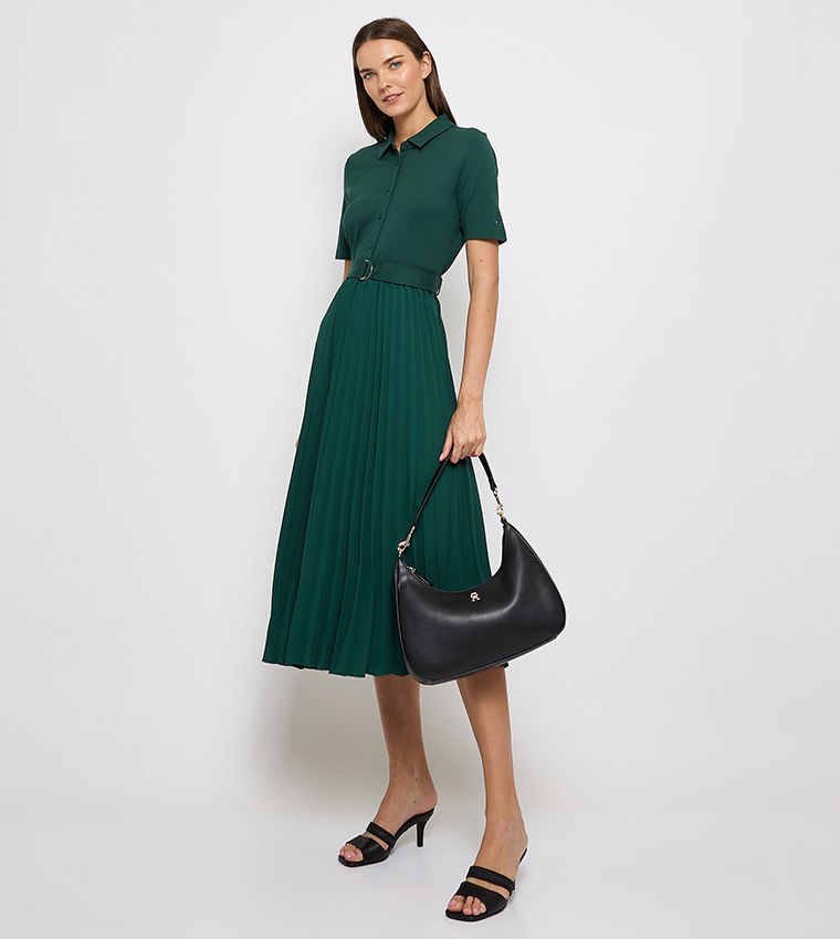 slim fit dress slacks TOMMY HILFIGER Preppy Green T Shirt Dress Short Sleeve Stripe Accent