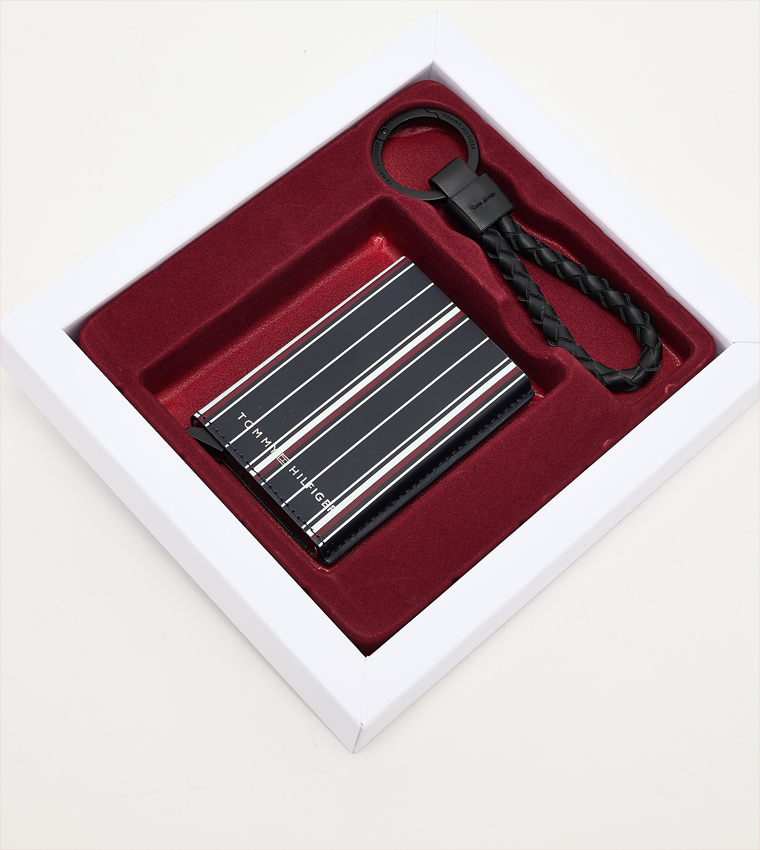 Striped Bi-Fold Wallet and Keychain Set