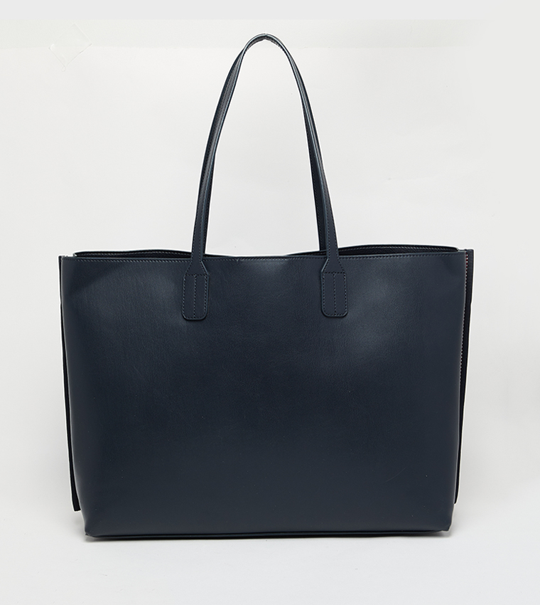 Monogram Detail Zippered Tote Bag