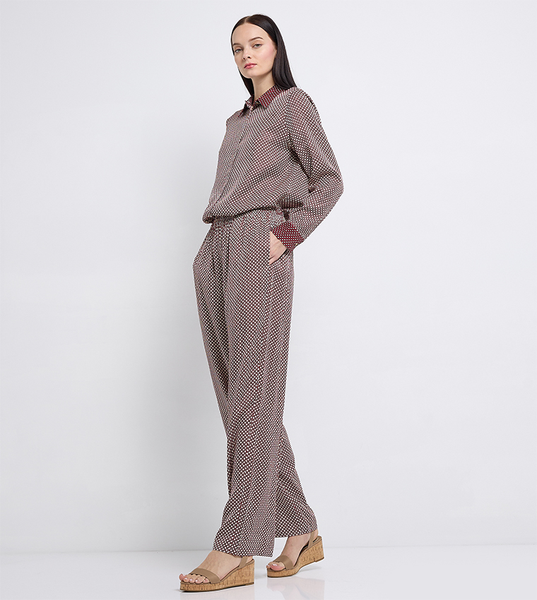 FLUID Viscose Geometric Printed Wide Leg Pants