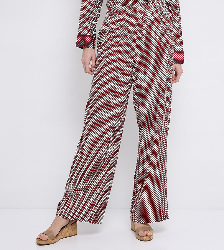 FLUID Viscose Geometric Printed Wide Leg Pants
