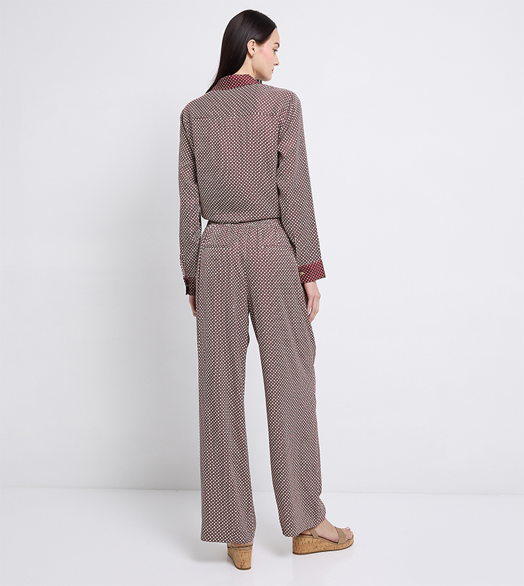 FLUID Viscose Geometric Printed Wide Leg Pants