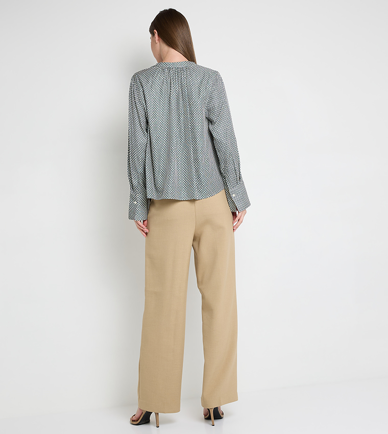Patterned Stand Collar Top