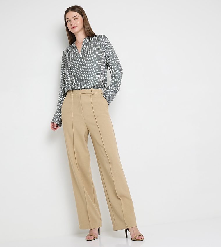 Patterned Stand Collar Top