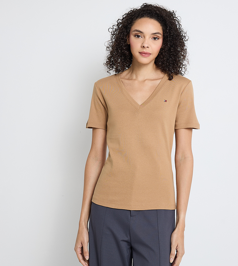 Solid V-Neck Casual T-Shirt