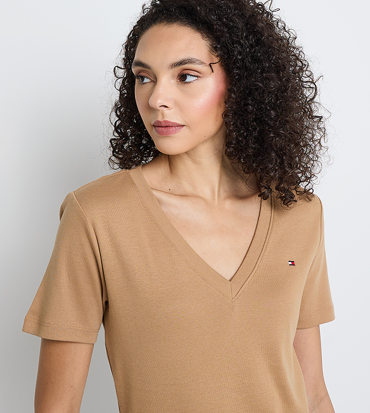 Solid V-Neck Casual T-Shirt