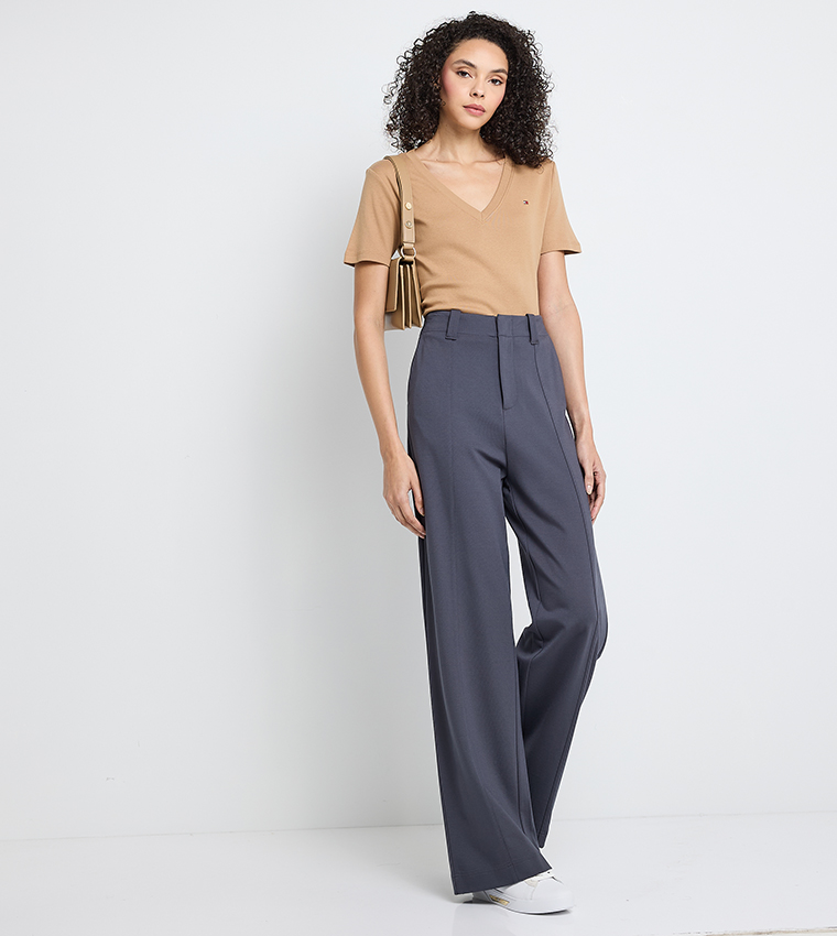 Solid V-Neck Casual T-Shirt