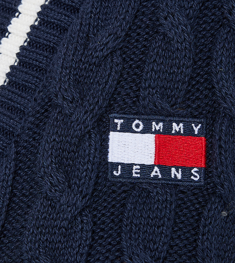 Logo Detail Cable Knit V-Neck Sweater