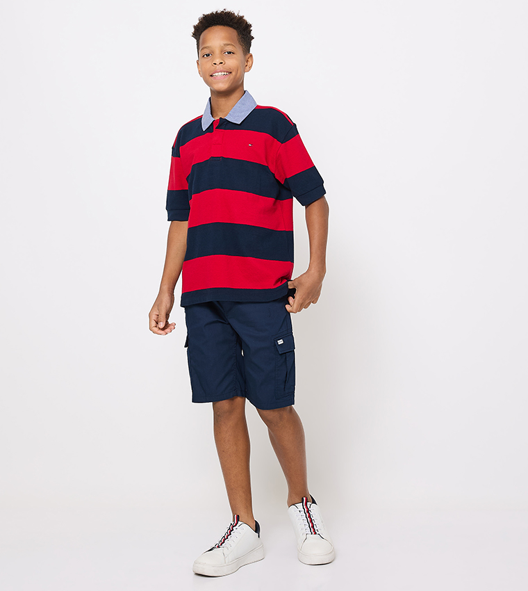 Solid Mid Rise Cargo Shorts