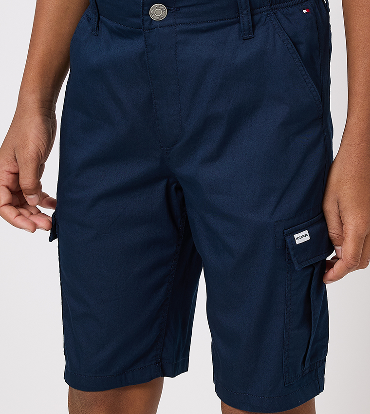 Solid Mid Rise Cargo Shorts