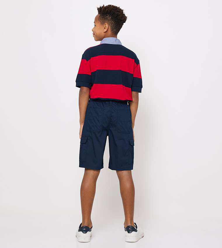Solid Mid Rise Cargo Shorts