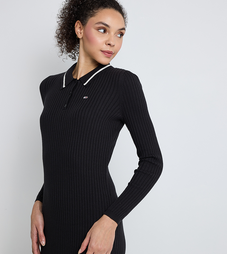 Ribbed Long Sleeves Midi Dress