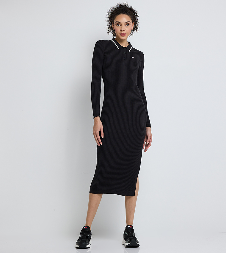 Ribbed Long Sleeves Midi Dress