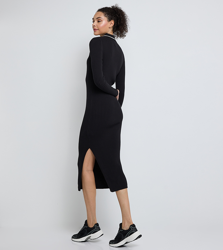 Ribbed Long Sleeves Midi Dress