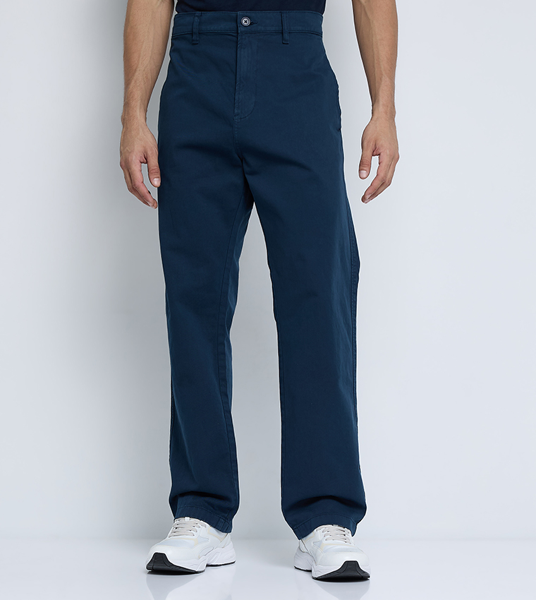 Solid Mid Rise Straight Fit Chinos