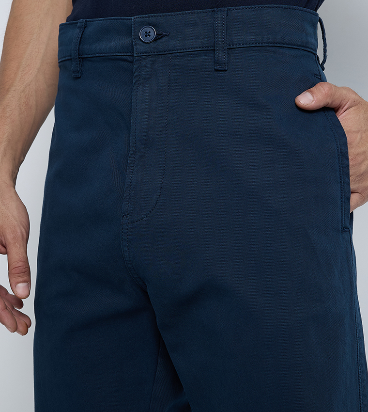 Solid Mid Rise Straight Fit Chinos