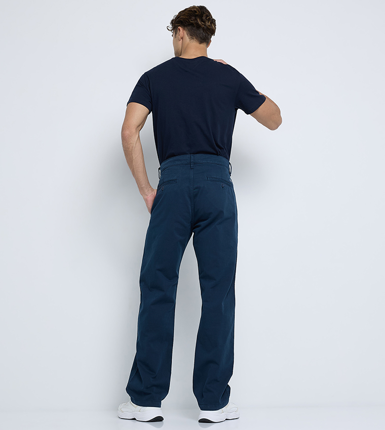 Solid Mid Rise Straight Fit Chinos