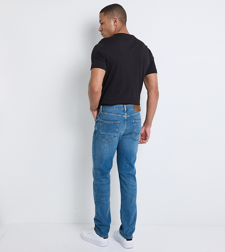 Faded Mid Rise Straight Fit Jeans