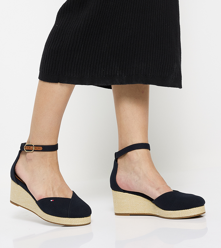 Buckle Strap Canvas Espadrille Wedge Sandals