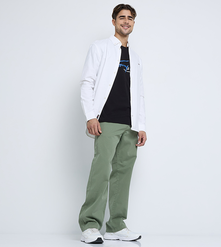 Solid Mid Rise Straight Fit Chinos