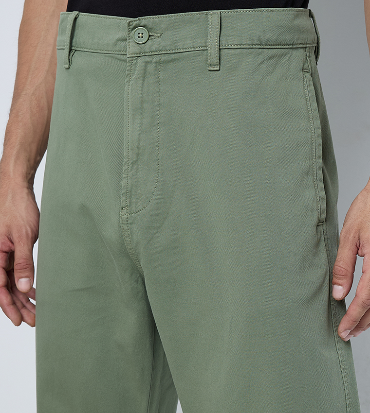 Solid Mid Rise Straight Fit Chinos