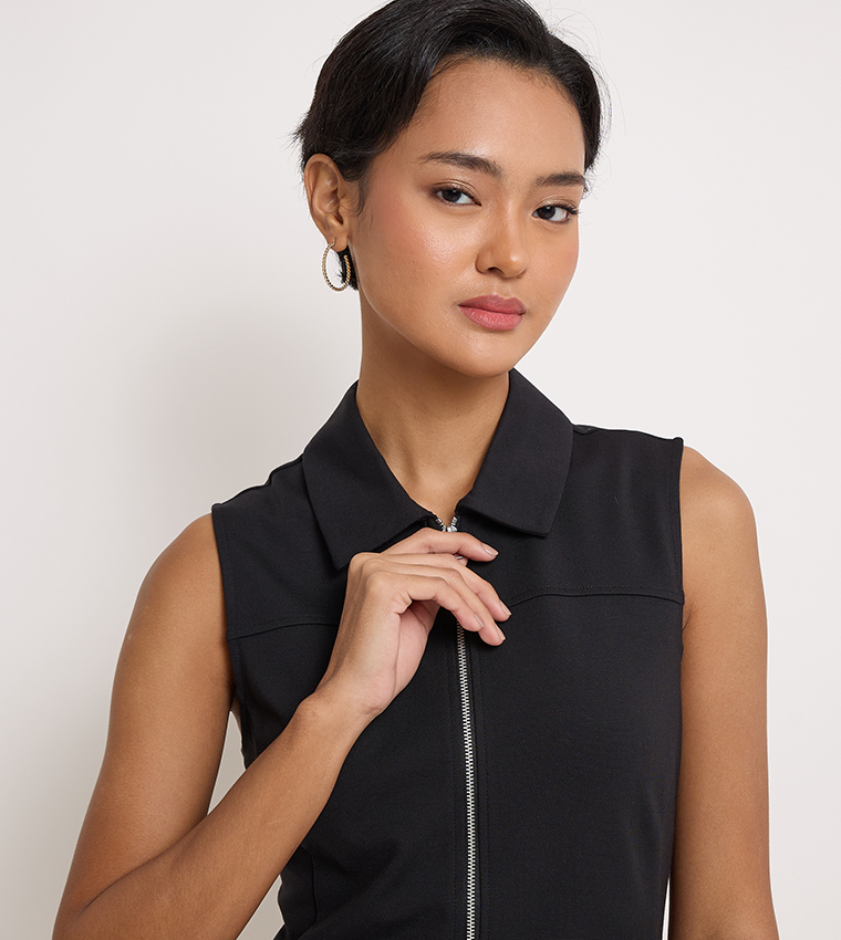 Solid Zipper Detail Mini Dress