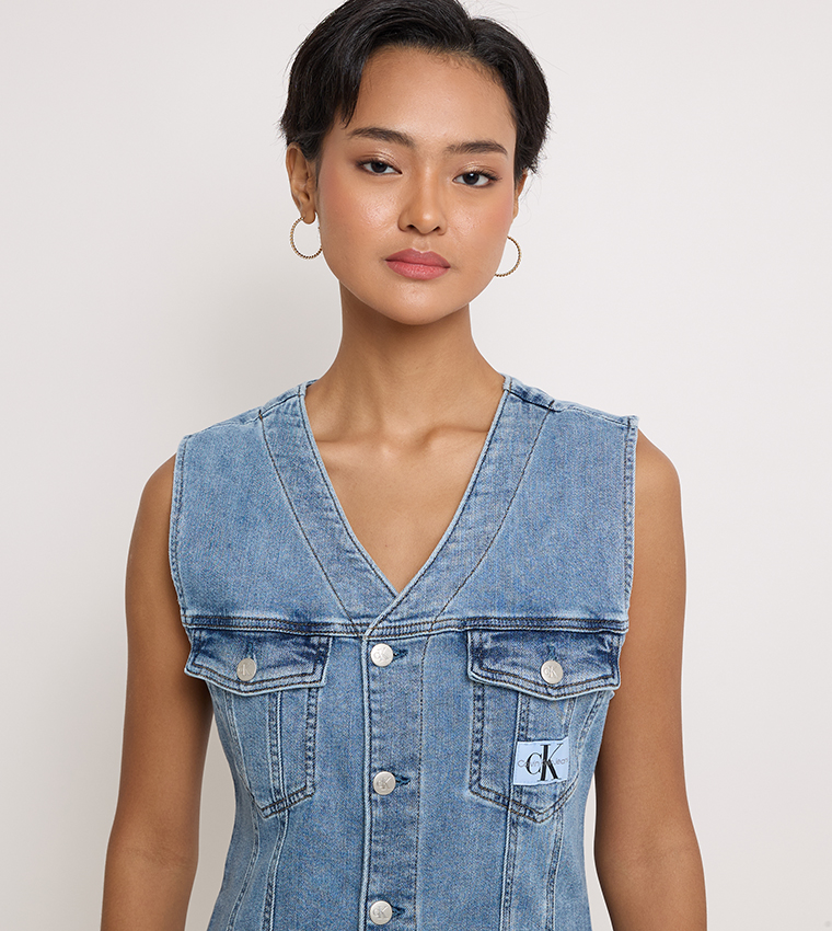 Logo Detail Denim Mini Dress