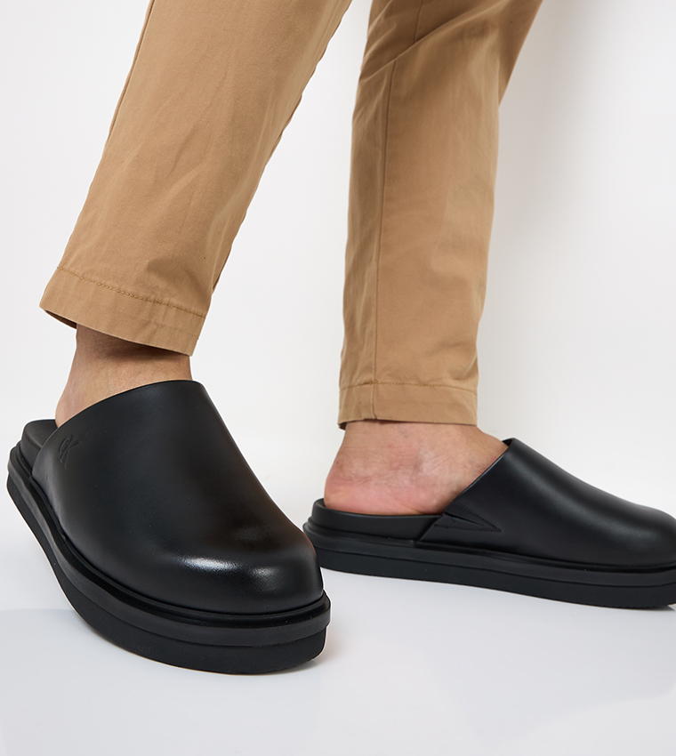 Monogram Detail Leather Home Clogs