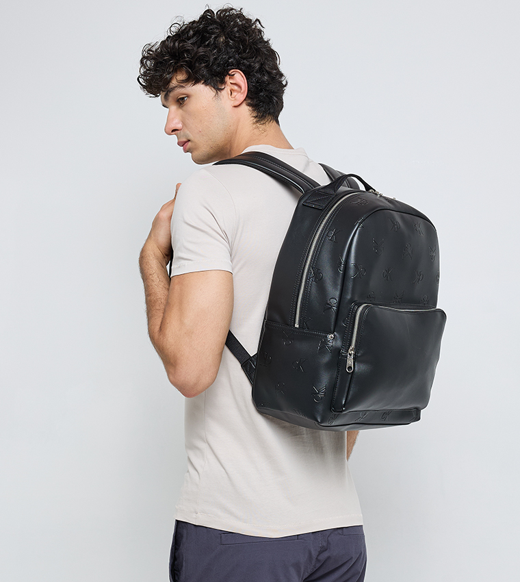 Logo Debossed Zippered Backpack