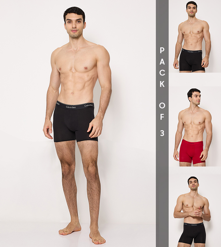 3-Pack Logo Printed Waistband Trunks
