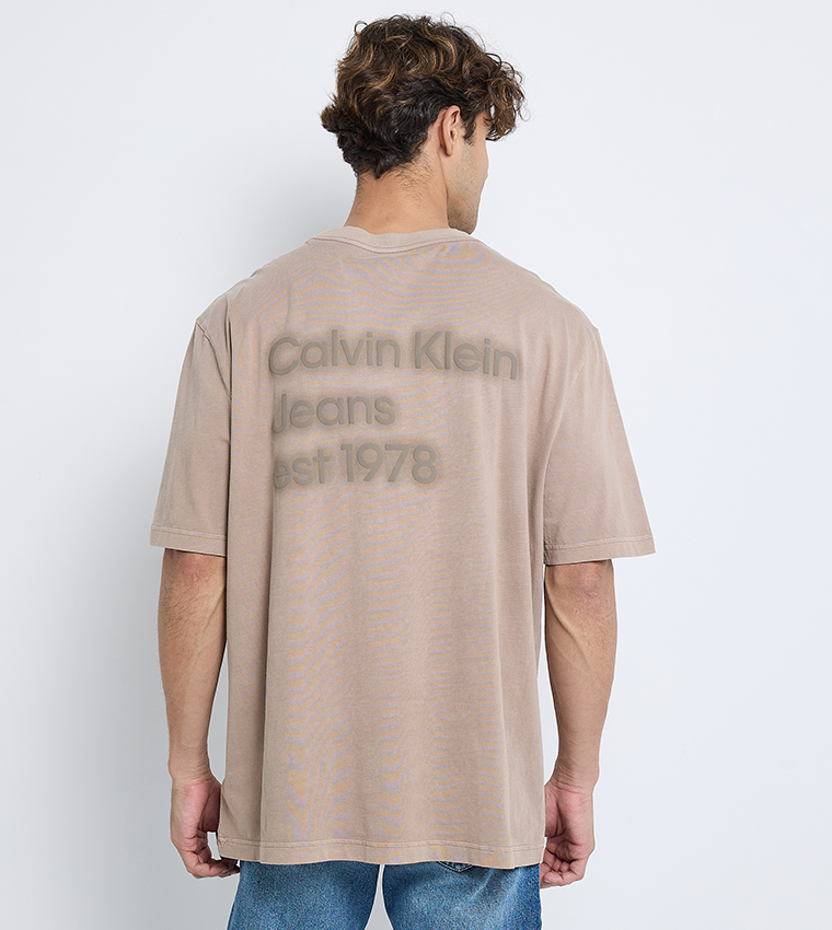 Washed Back Printed Crew Neck T-Shirt