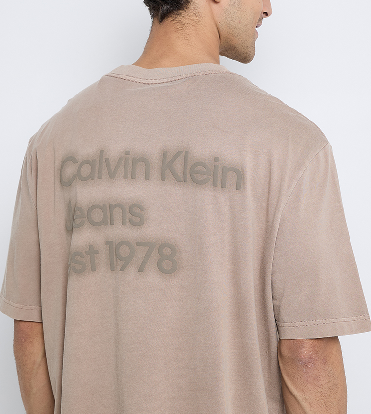 Washed Back Printed Crew Neck T-Shirt