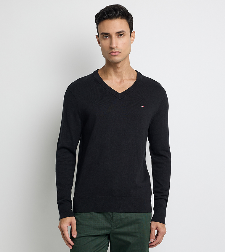Flag Embroidered V-Neck Cashmere Sweater