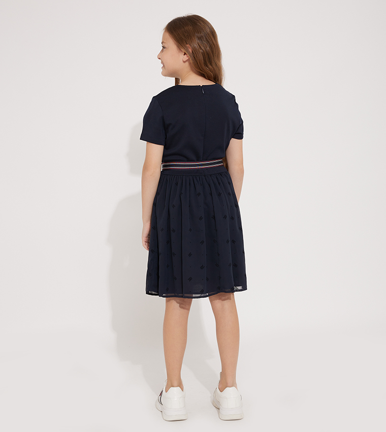 Ceremonial Monogram Logo Fit and Flare Dress