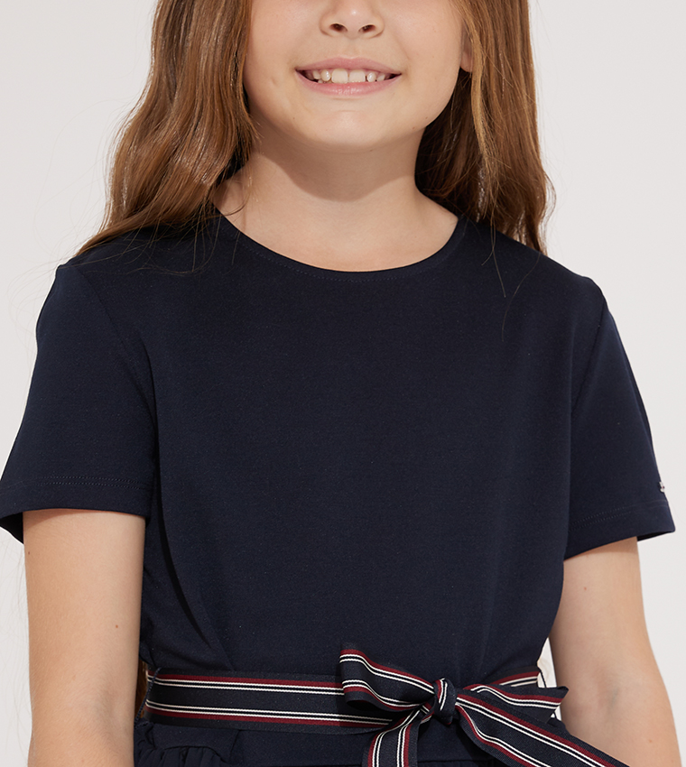 Ceremonial Monogram Logo Fit and Flare Dress